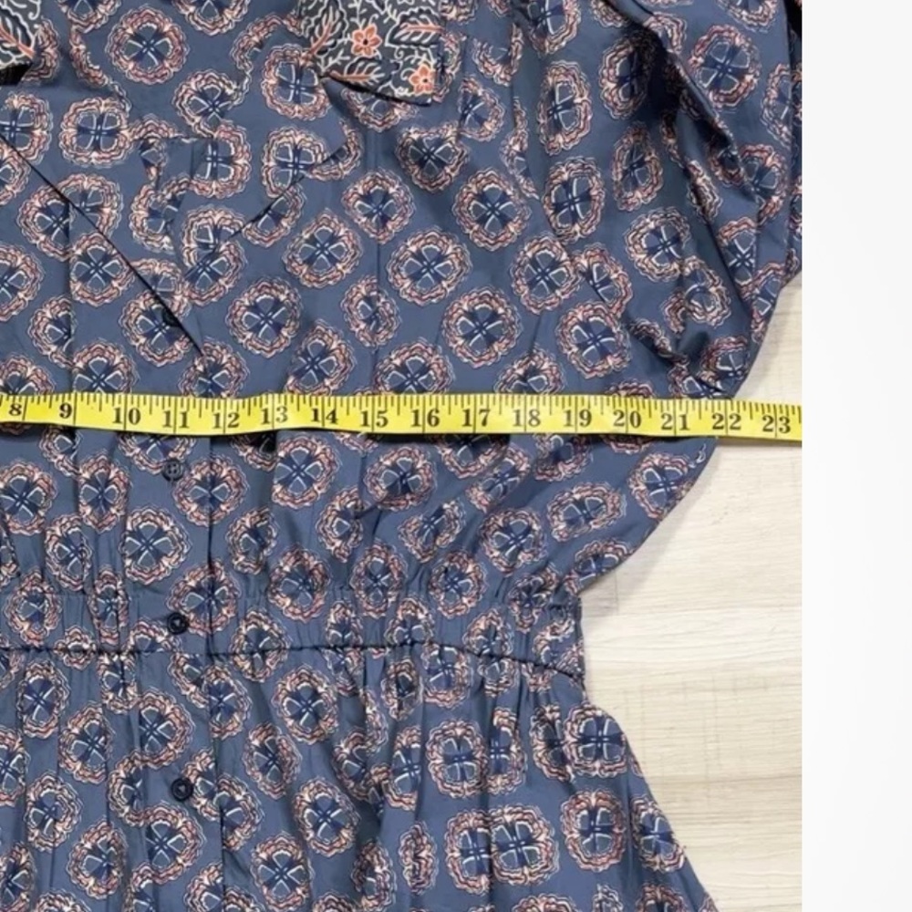Roller Rabbit Primrose Shea Printed Long Puff Sleeve Notch Collar Dress. Size: L - Picture 4 of 9